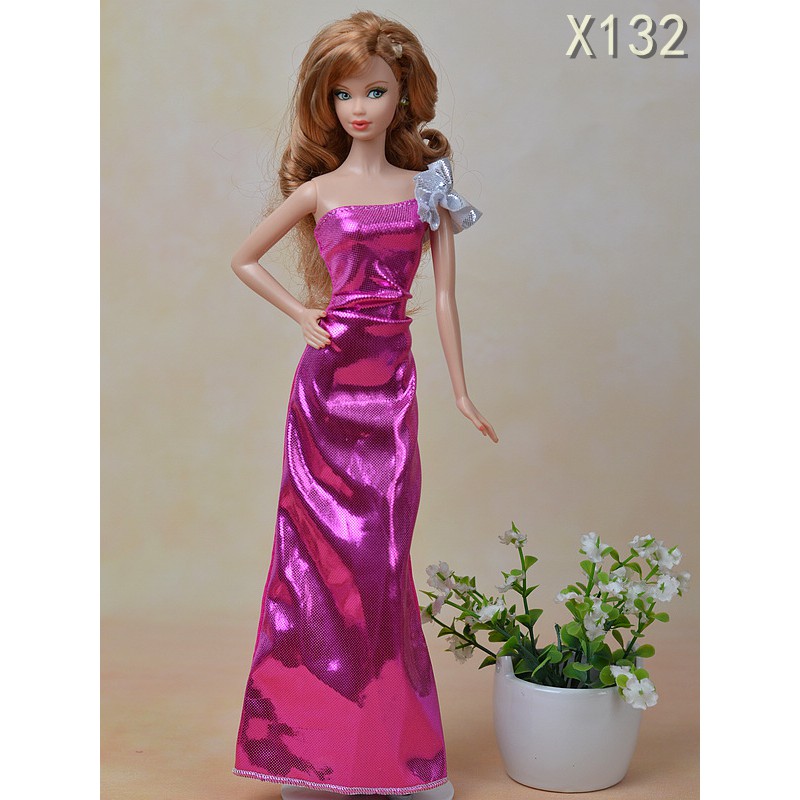 Moda Rosa Vestido Longo Para Barbie, Peça Única, Vestidos De Festa