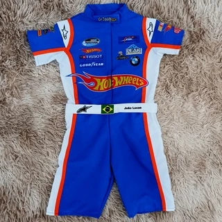 Macacão Hotwheels Nascar com detalhes em laranja