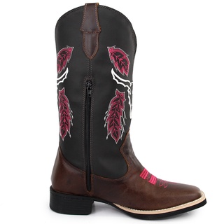 Bota Texana Country Feminina Texas Gold Cara de Boi Café