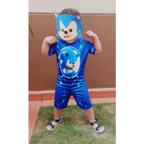 Fantasia Infantil Sonic The HedgeHog com Máscara Pop Curto