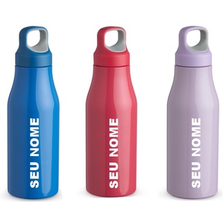 Garrafa Personalizada  650ml Em Inox Inquebrável Com Tampa Rosqueável Com Alça Para Transporte.