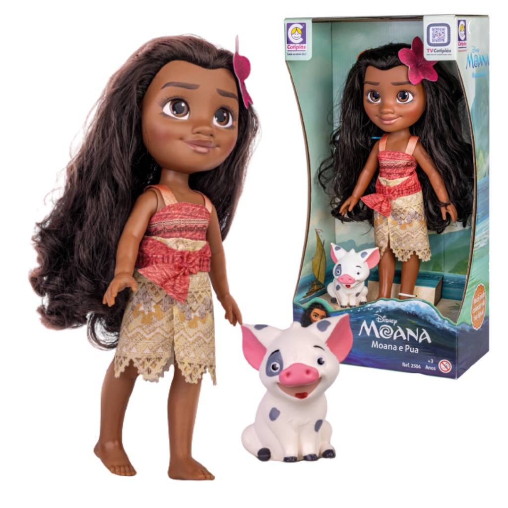 Boneca Princesa MOANA 36 Cm + Porquinho Pua 8,5 Cm Articulados Kit ...