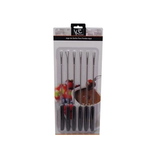 Kit 6 Garfos Para Fondue Petiscos Aperitivos Aço Inox 24cm Kehome