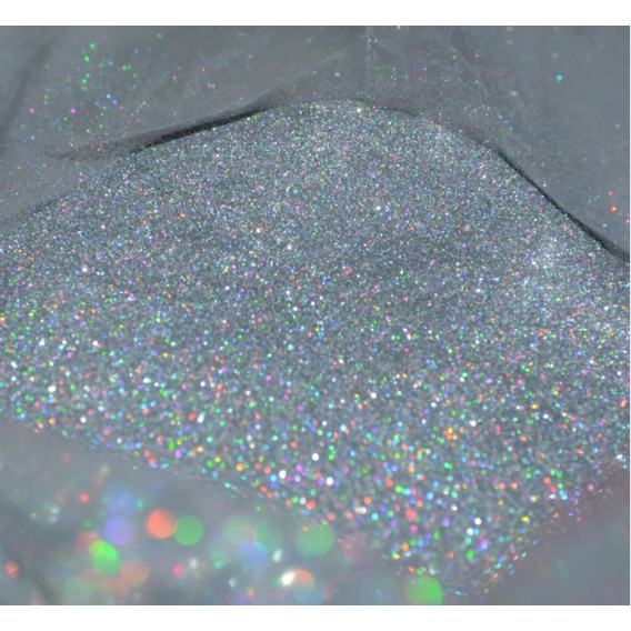 50g Glitter Poliéster Holográfico Prata 008 Makes, unhas, resinas, balões, etc
