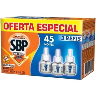 Repelente Elétrico Líquido SBP 45 Noites com 3 Refis 35ml Cada Oferta Especial