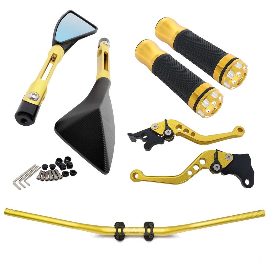 Kit Manete Manopla Retrovisor Guidão Naked Modelo Esportivo Ybr Xtz 125 125i 250 Fazer 150 250 Crosser Factor Teneré Tenere Várias Cores Preto Dourado Vermelho Alumínio Anodizado