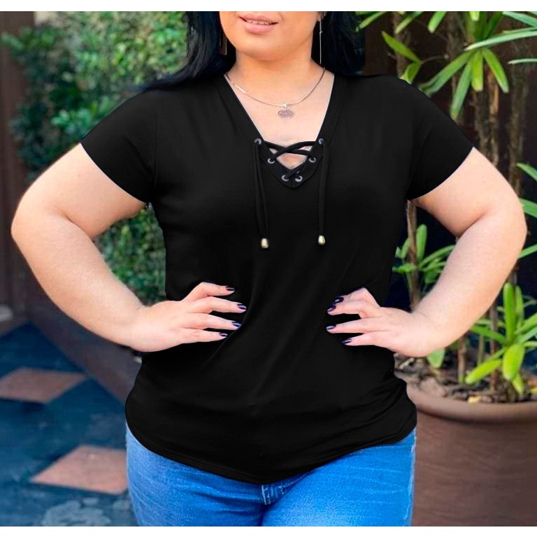 Blusa de manga curta de verão elegante com decote em V feminino