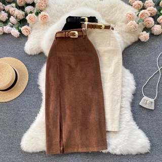 Nova Saia Retrô Feminina Com Fenda Outono Inverno Comprimento Médio Estilo Coreano Cintura Alta Linha A Elegante Saias Casuais De Escritório