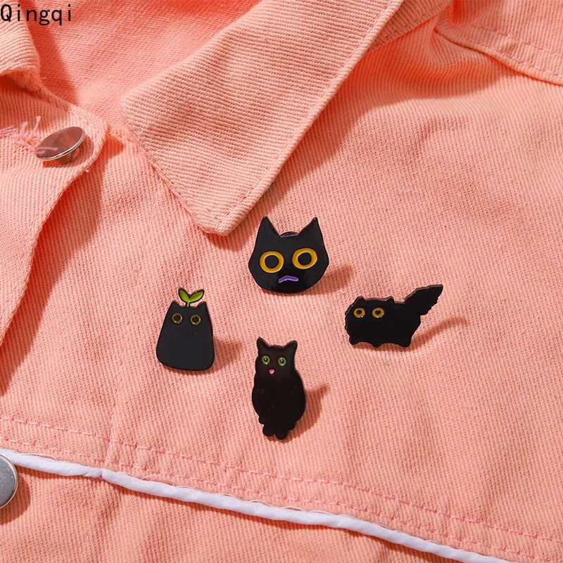 Broches Esmaltados De Gatos Preto E Branco, Broches De Gatos