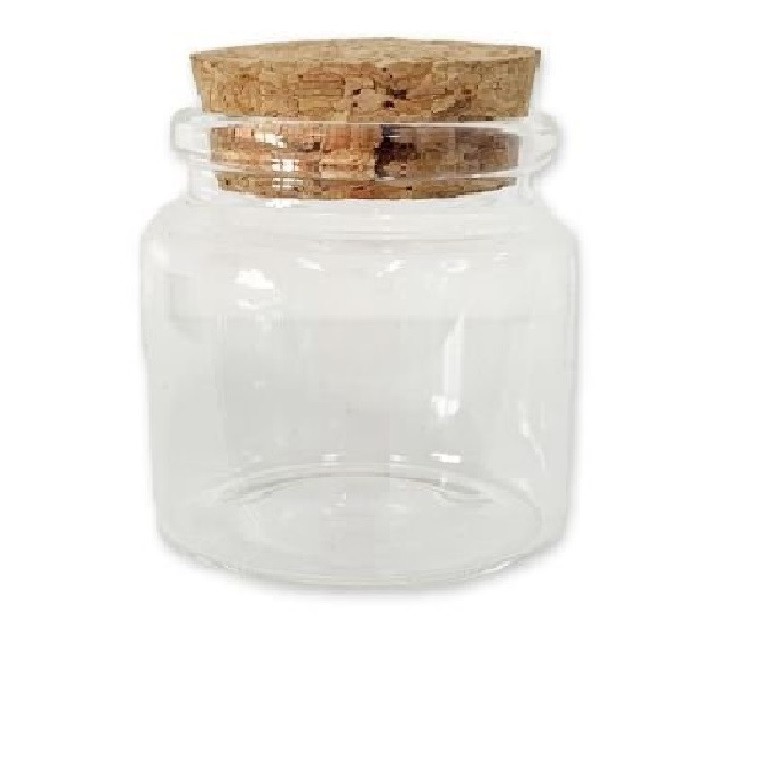 Potinho de Vidro com Tampa de Rolha 50ml - 4,5cm - 01 Unidade