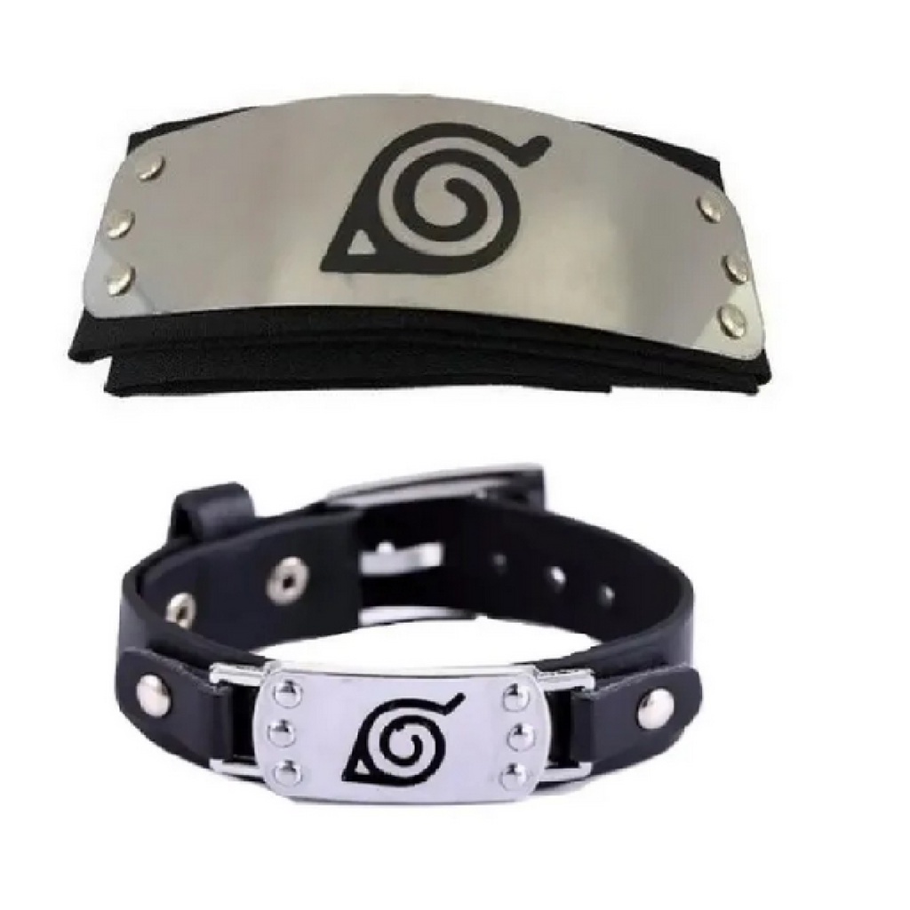 Colar Naruto Nuvem Akatsuki + Pulseira Vila Da Folha Anime