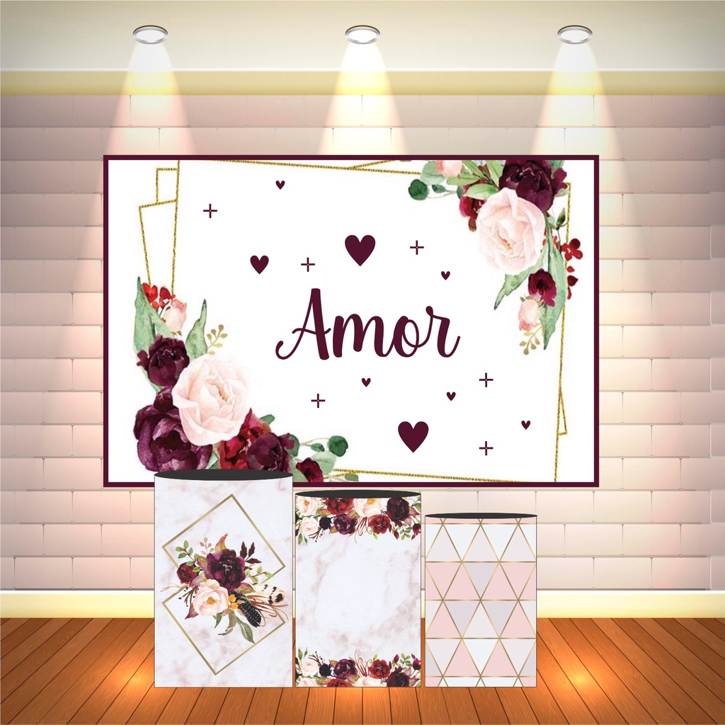 Capas De Cilindro Em Lona Painel Banner Decorativo Marsala Casamento