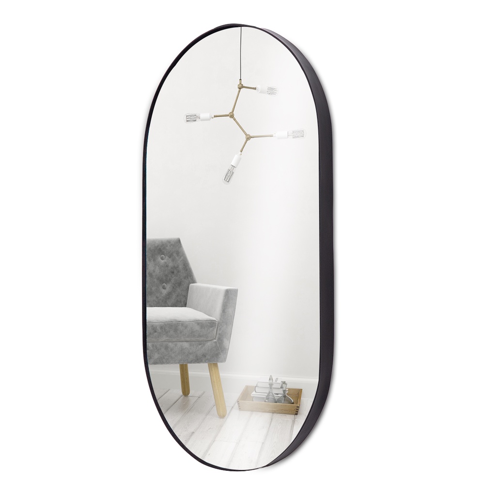 Espelho Oval Corpo Inteiro Com Moldura Couro Decorativo Luxo