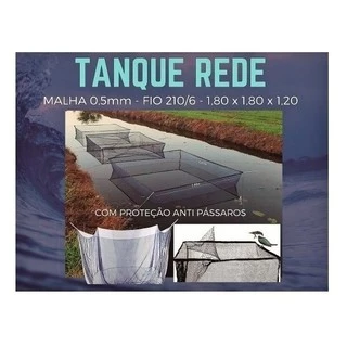 Tanque Rede P/ Peixes ou Alevinos 1,80x1,80x1,20m C/ Tampa e Proteção Anti-Pássaros