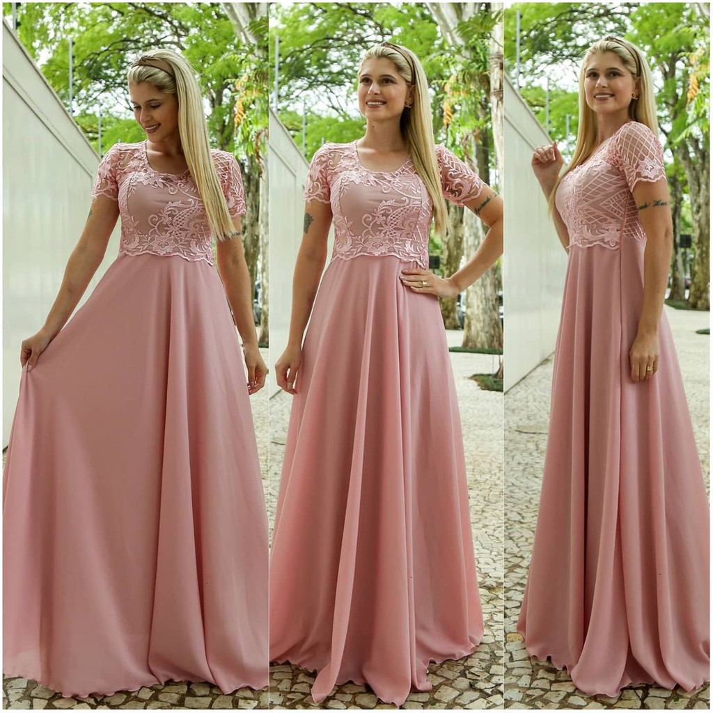 Vestido de madrinha rose shops com renda