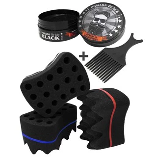 Esponja Nudred Dupla Enrolar Cabelos Média 16mm + Pomada + Pente Afro