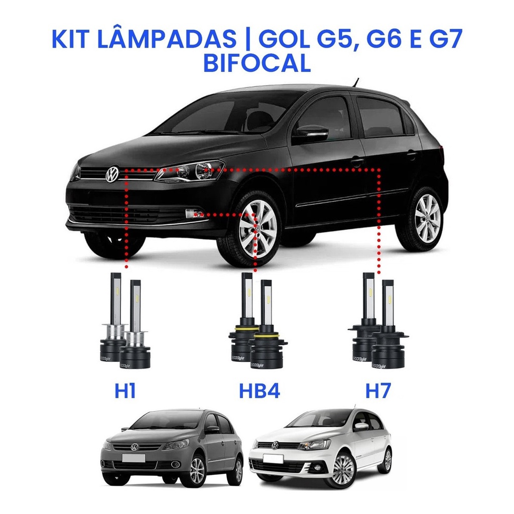 Kit Super Led Gol G5 G6 G7 Farol Alto Baixo E Milha | Shopee Brasil