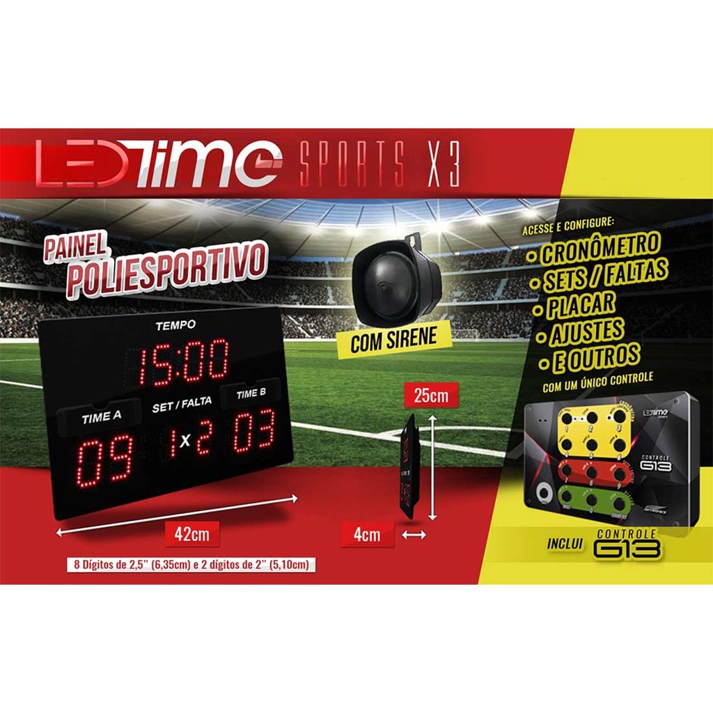 Placar Eletrônico de LED Futebol Futsal e Society Placar Esportivo