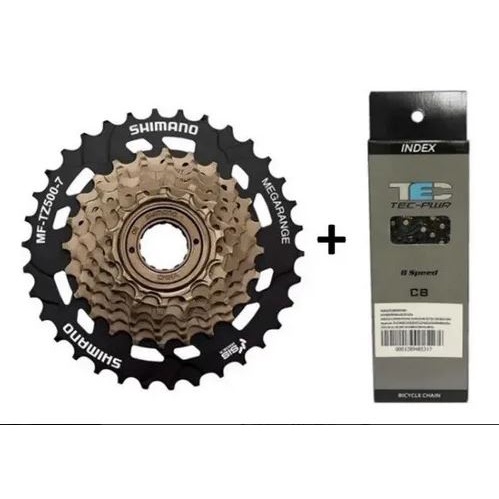 Catraca Shimano 7v 14/34 MEGARANGE com Rosca Roda Livre + Corrente