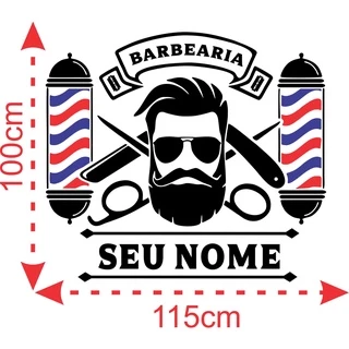 Adesivo barbearia barbeiro 115x100cm bigode salão 133G