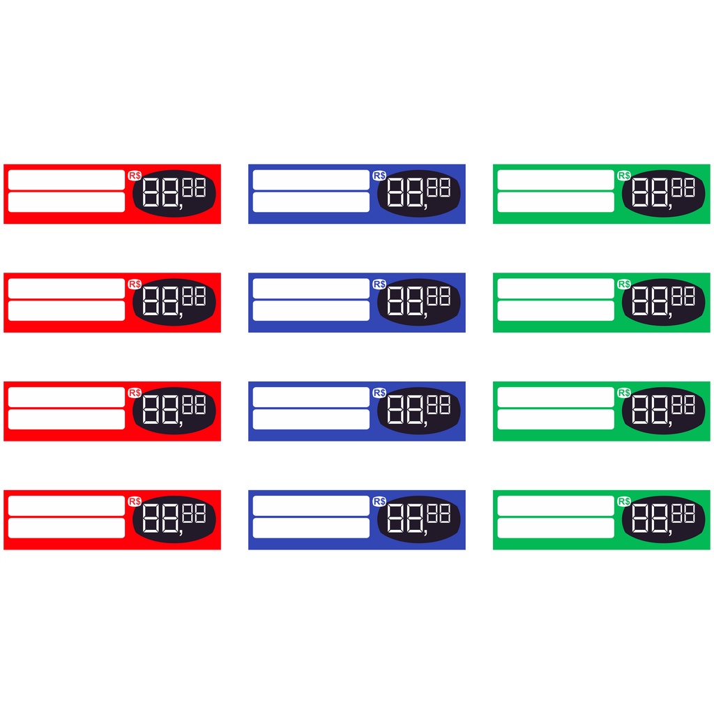 100 Plaquinhas pvc 12,0 x 3,3 cm, etiqueta preços com digito