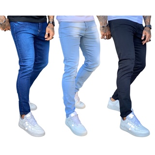 Kit c/3 Calças Jeans Masculina Slim Skinny Elastano Casual Sport