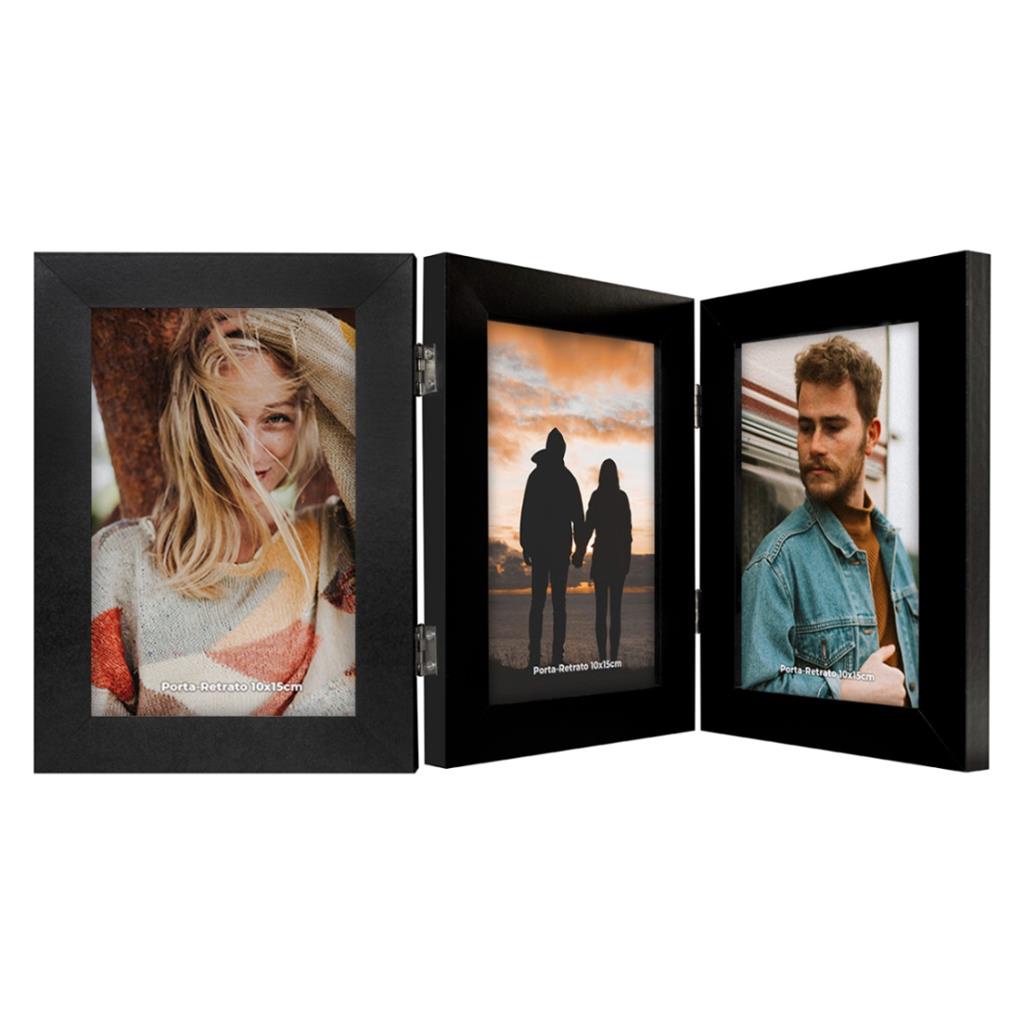 Porta Retrato Triplo Articulado Decorativo 10 x 15cm 3 Fotos