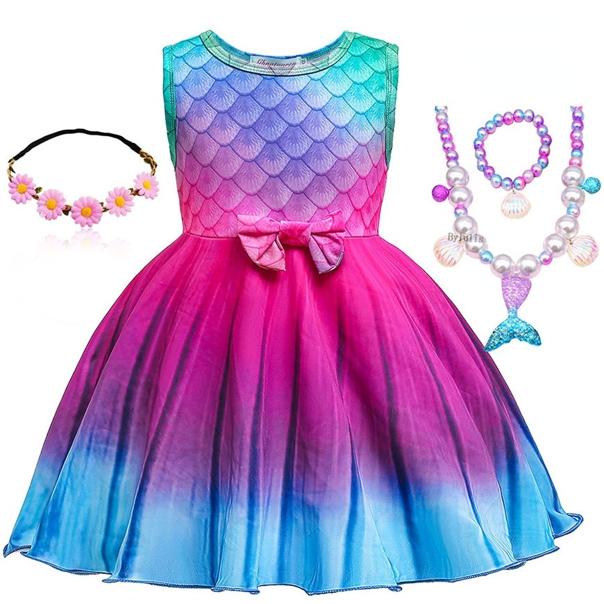 Vestido Princesa Sereia, roupa sereia reutilizável para meninas, Vestido  princesa para meninas com bandana para festa aniversário Halloween Maijia