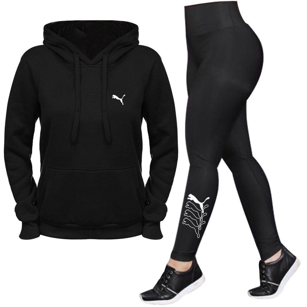 Conjunto Feminino Blusa de Moletom e Calça Legging Esportiva