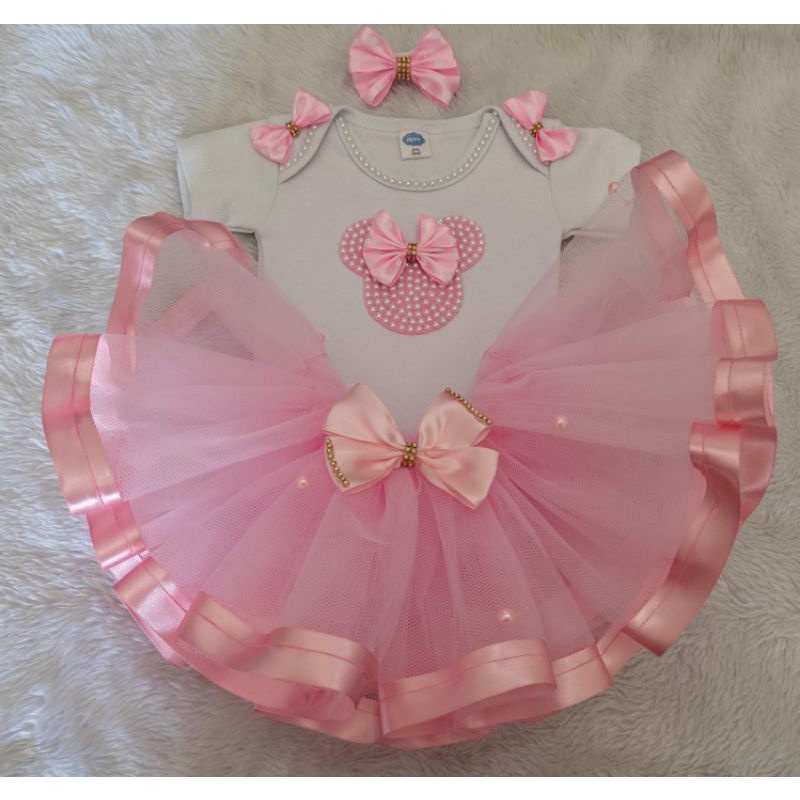 Saia de store tule minnie rosa