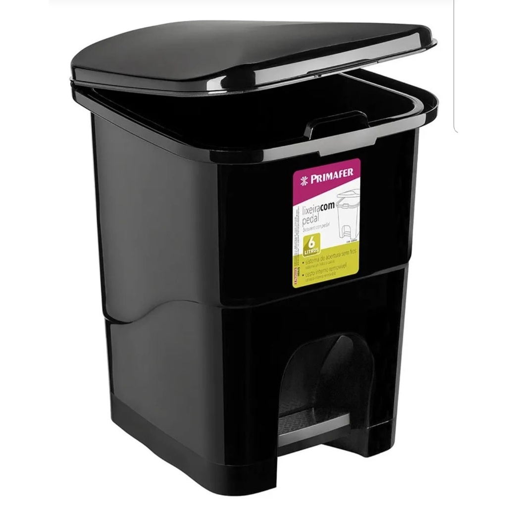 Lixeira Retangular Com Pedal 6l Plastico Preto lixo | Shopee Brasil