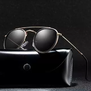 Metal Polarized Sunglasses Europe America Wind Round Double Beam Retro Wild Glasses Color Film Personality Sunglasses