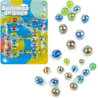 24 Bolinhas Bola Gude Vidro Bila Birosca Fubeca Olho de Gato 15mm