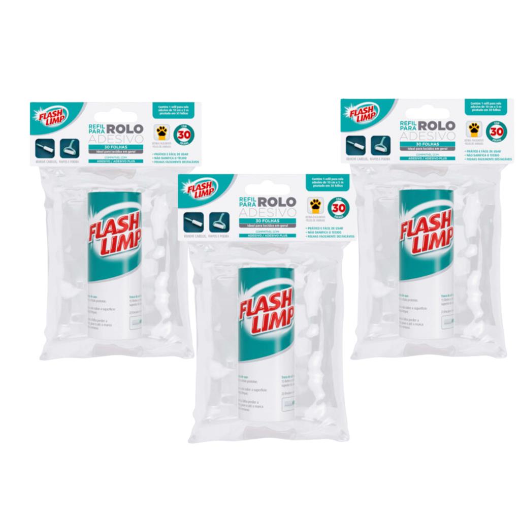 3 Refil Para Rolo Adesivo Tira pelo com 30 Folhas Flash Limp | Shopee ...