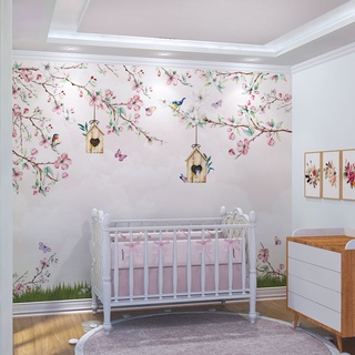 Papel de parede Infantil para Quarto de Bebê Árvore Rosa