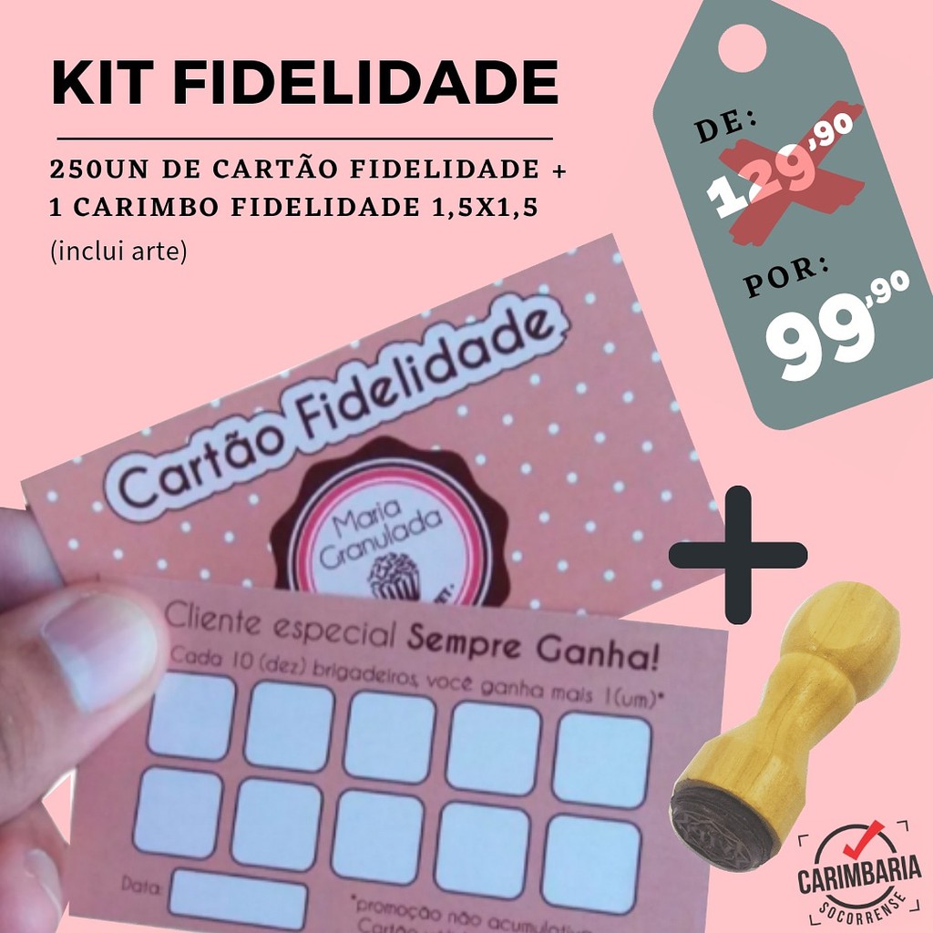 250un de Cartão Fidelidade + 1 Carimbo Fidelidade Personalizados ...