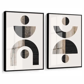 Quadros Decorativos Abstrato Geométrico Formas Para Quarto Sala Casa Corredor Conjunto Com Moldura e Vidro