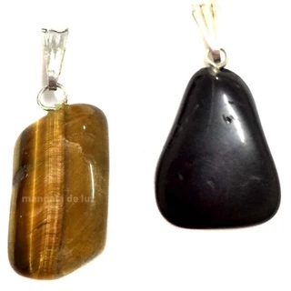 Kit de Pingentes de Olho de Tigre + Turmalina Negra - Pedras da Proteção Cristais Naturais