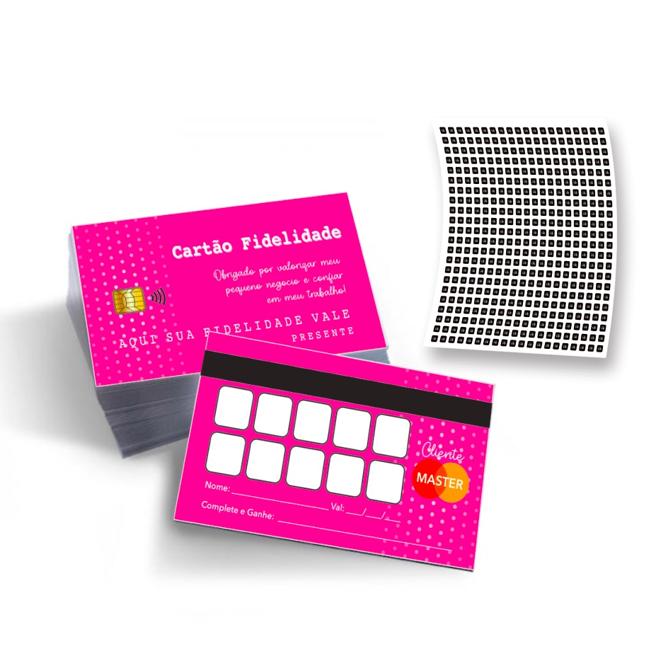 100 Cartão Fidelidade Pink + 400 (selo) Adesivo de Brinde (sem personalização)