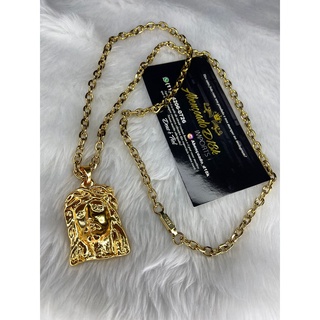 kit cordão cadeado + Pulseira 6mm/70cm com fecho especial BANHADO A OURO Corrente Masculino com Pingente de Aço (uma presente pra seu amigo) 60/70cm com Pingente Rosto de Cristo Grande Dourado JESUS Medio Dourado Masculina Cartier com Pingente de jeová
