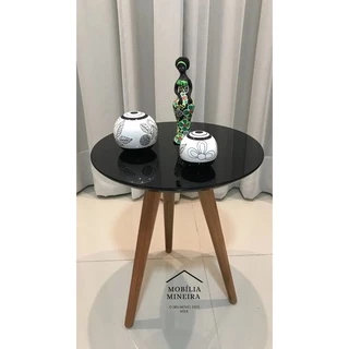Mesa decorativa de canto lateral laqueada com vidro 50x50 varias cores