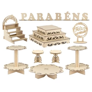 Kit Festa Mdf Provençal Infantil decoração para aniversário suporte para bolo, tubete e pirulitos