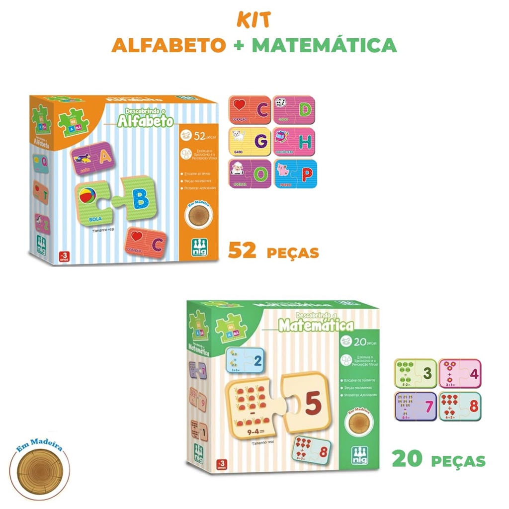 Kit 2 Jogos Educativos em madeira Alfabeto e Matemática Nig em