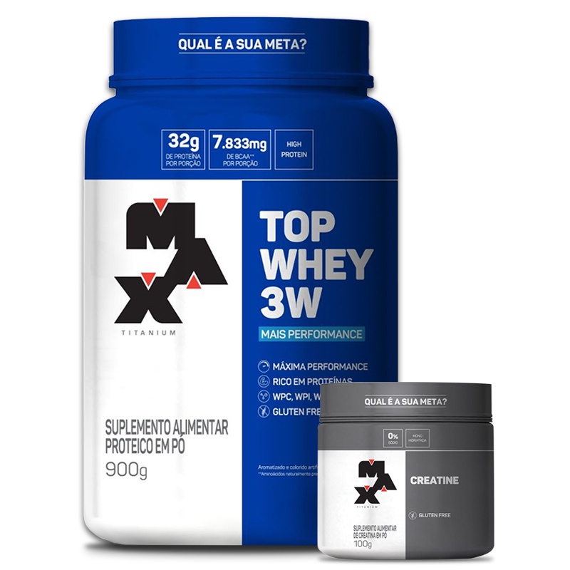 Combo Kit 1x Top Whey 3w Performance 900g Creatina 100g Max