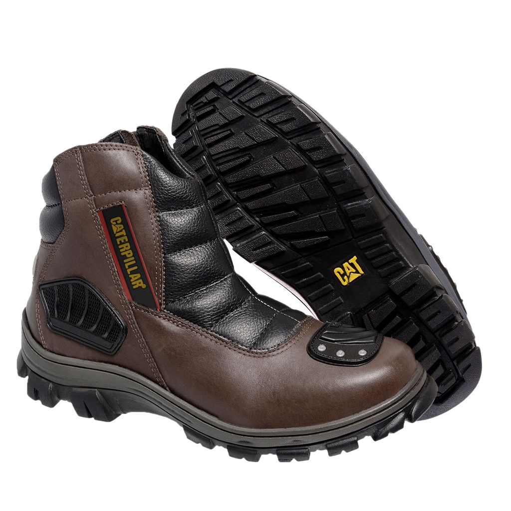 Bota Motociclista Motoqueiro Caterpillar Semi Impermeável Couro Legítimo  Palmilha Em Gel Café - Feathers Boots