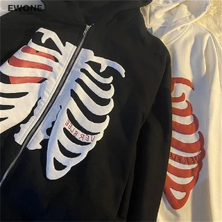 EWONE Moda Esqueleto Estampa Anime Homens Mulheres Zíper Jaqueta Com Capuz Roupa De Rua