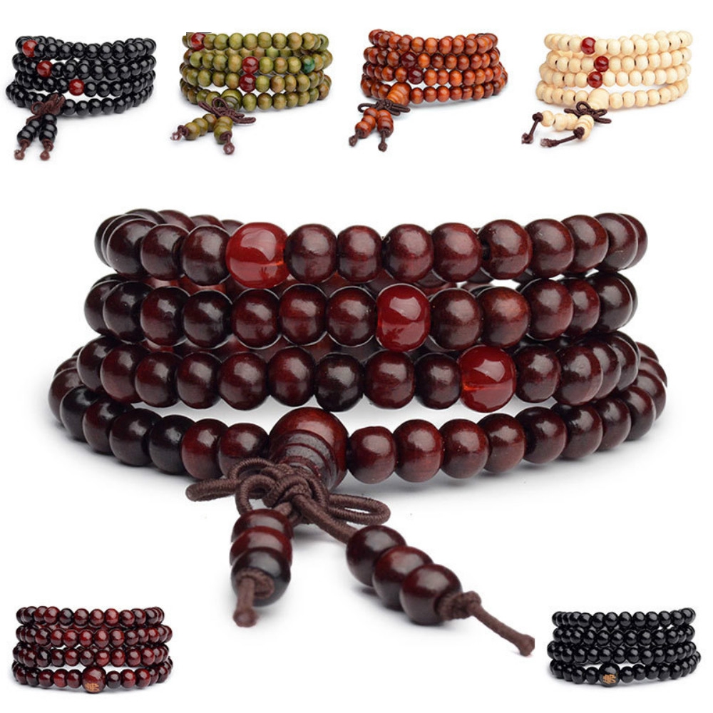 108 Contas De 6mm Natural Sandalwood Budista Oração Talão Mala De Madeira Budista Unisex Homens Pulseiras Jóias