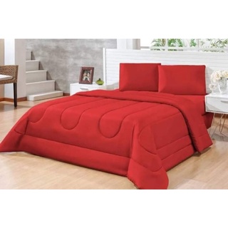 Edredom Casal Queen 3pcs Cobertor Quente Inverno Vermelho Liso