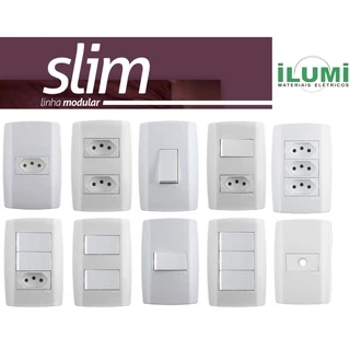 Interruptores e Tomadas Com Placa Slim Ilumi Tecla Tomada 10a e 20a Linha Módular Completa