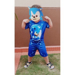 Fantasia Sonic Infantil Completa (macacão, gorro, luvas e pantufas) (P)